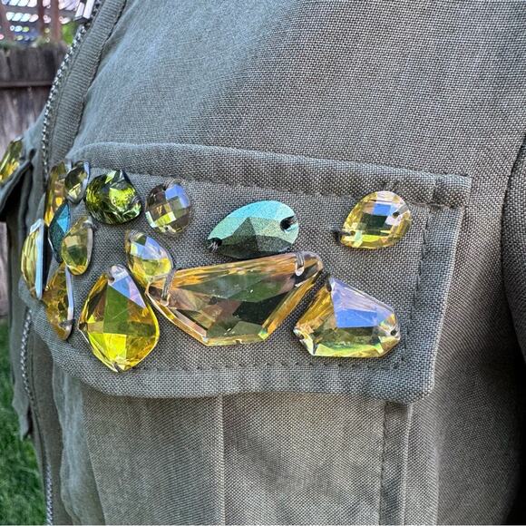 H&M Conscious Collection Beaded Jacket Olive Green Women's Size 6 - Picture 7 of 9